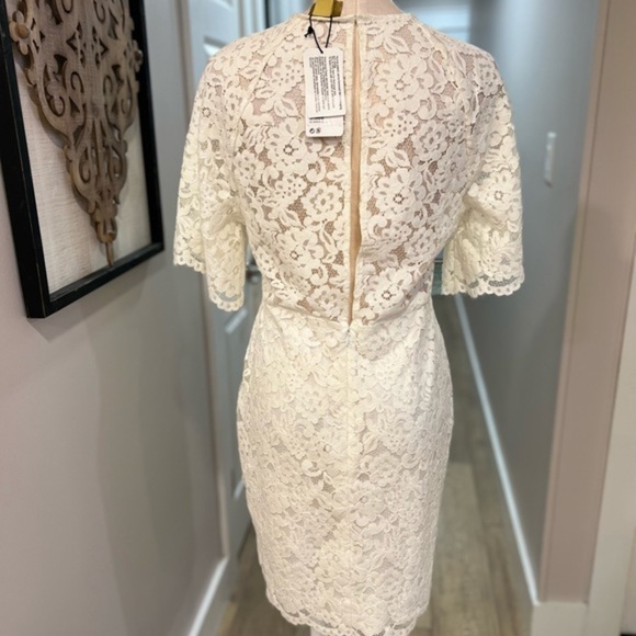 H&M Gold Label Ivory Short Sleeve Midi Lace Dress with a Back Slit - Picture 7 of 16